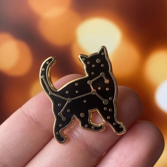 Celestial Zodiac Black Cat Constellation Stars Enamel Pin/ Brooch - Picture 1 of 5